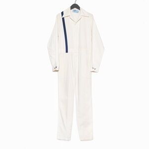 Vintage 70s 80s Vangelica White Cotton Blue Racing Stripe Mechanic Jumpsuit - XS